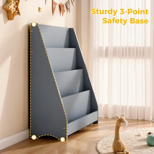 Vista 4 de Tatub Estantería de madera para niños de 4 niveles, color gris