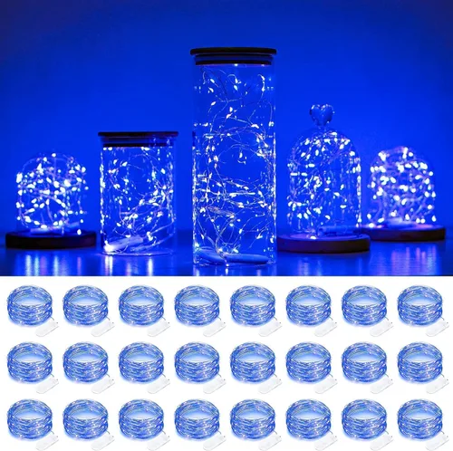 Vista 13 de Paquete de 12 luces de hadas con pilas, 7 pies, 20 luces LED, impermeables, alambre plateado, luces de Navidad para decoración al aire libre, mini