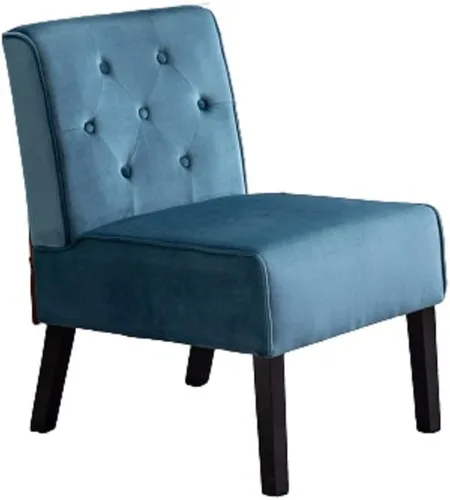 Vista 3 de Container Furniture Direct Reese - Silla moderna de mediados de siglo para sala de estar, sin brazos, con botones y patas de madera maciza, 2 azul