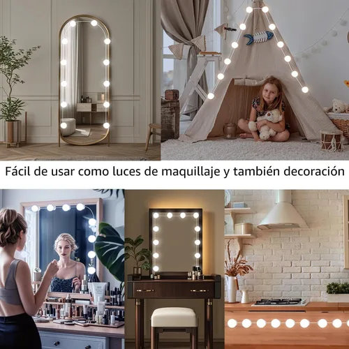 Vista 7 de Luces LED para espejo de tocador con 12 focos adhesivos regulables, 3000K 4500K 6500K y 10 niveles de brillo ajustables, enchufe con cable USB
