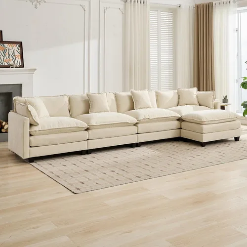 Vista 103 de Sofá seccional modular verde de 111.5", sofás seccionales grandes de 3 plazas para sala de estar, sofá nube oversized de tela chenille con otomana