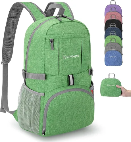 Vista 19 de ZOMAKE Mochila plegable ultraligera de 10 litros, mochila plegable pequeña, resistente al agua, mochila plegable para mujeres y hombres (negro-A1)