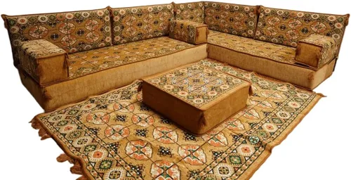 Vista 52 de arabicsofa Juego de asientos Jalsa en forma de L – Majlis árabe hecho a mano con almohadas de respaldo