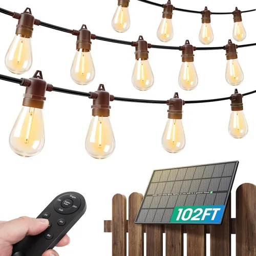 Vista 10 de addlon Cadena de luces solares de 54 pies (48+6) para exteriores, impermeables con carga USB y control remoto - Luces de patio con energía solar