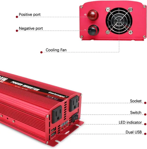 Vista 2 de Cantonape - Inversor de corriente de 1500 W CC 12 V a CA 110 V/120 V