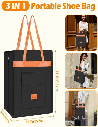 Vista 6 de Yotako Bolsa de Zapatos para Viaje con Mango de Cuero Negro Gris, Negro -, Estándar, Moderno