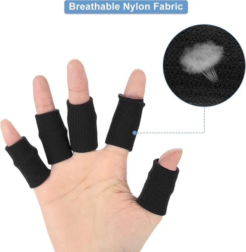 Vista 4 de Envolturas para dedos, 10 unidades elásticas y flexibles para los dedos, protector de dedos para la artritis, dedos o baloncesto (negro)