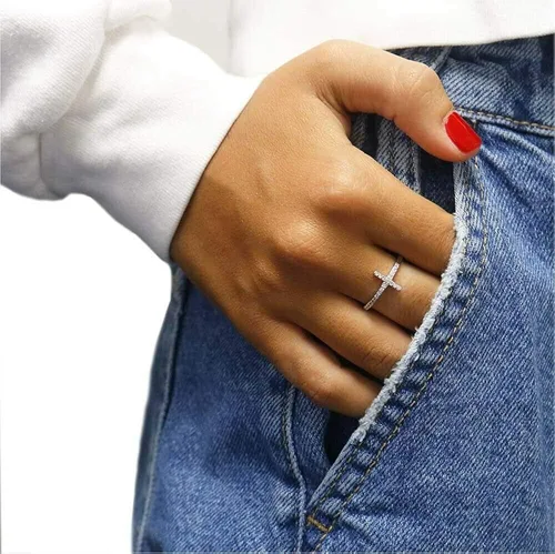 Vista 3 de TAOCUTO Store - Anillo de plata de ley 925 con zafiro blanco para mujer