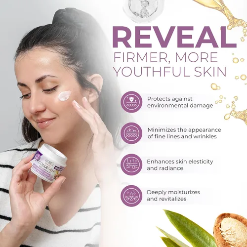 Vista 4 de Skin Care Detox Crema facial de día y noche hidratante antienvejecimiento con colágeno, ácido hialurónico, Q10, aceite de argán y un filtro UVA/UVB