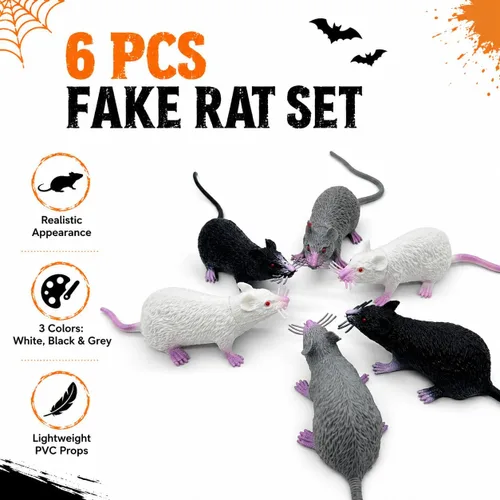 Vista 2 de 6 piezas de Halloween falsas ratas simulación PVC ratón novedad decoración Halloween