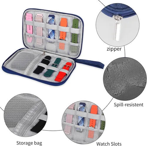 Vista 2 de TIESOME Organizador de correa de reloj, bolsa de viaje para correas de reloj, funda impermeable, compatible con todas las correas (azul marino)