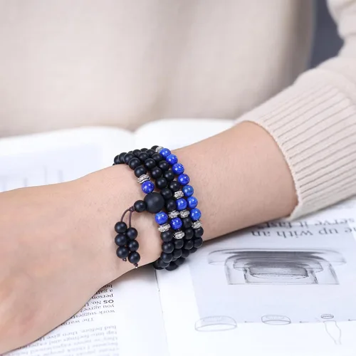 Vista 2 de Collar de pulsera de oración con 108 cuentas de ónix mate