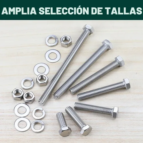 Vista 5 de (5 juegos) Kit de tornillos y tuercas hexagonales de 1/2-13 x 1-1/2 pulgadas, acero inoxidable 304 (18-8), totalmente roscado, arandelas planas