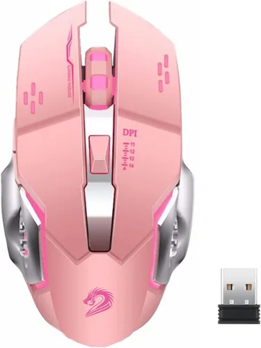 Vista 9 de Uciefy Q85 - Mouse inalámbrico recargable para juegos, mouse de computadora inalámbrico silencioso óptico LED de 2.4 G con 4 luces LED, 3 DPI