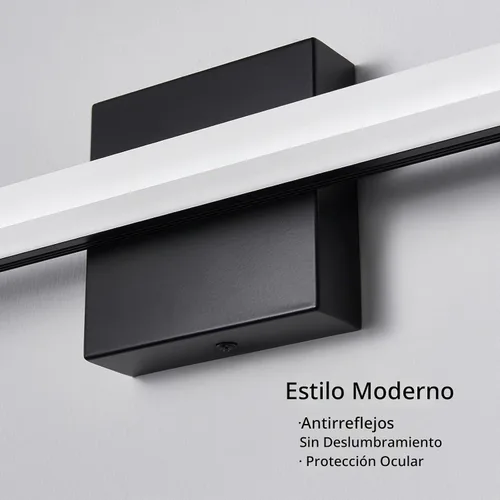 Vista 6 de Modernas luces LED de tocador para baño, 16 pulgadas, 9 W, luz diurna, blanco y negro, luces sobre espejo, accesorios de iluminación de tocador