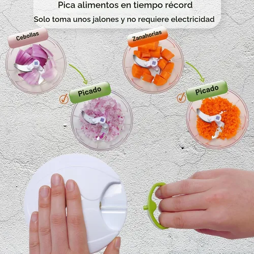Vista 3 de Picador Brieftons Quickpull. Picador de alimentos: poderoso cortavegetales/picadora/licuadora manual para trocear frutas, verduras, frutos secos