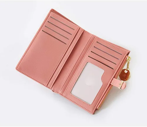 Vista 6 de Bolso corto de piel sintética con bloqueo RFID para mujer, cartera de mano mediana plegable para tarjetas, monedero, organizador pequeño para mujer