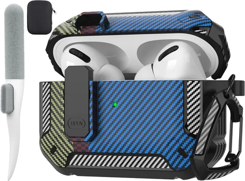 Vista 34 de Maxjoy Funda protectora para AirPods Pro 3 con kit de limpieza, funda rígida militar con bloqueo que absorbe los golpes, azul oscuro
