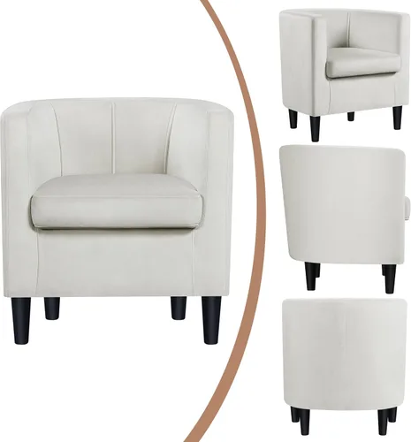 Vista 5 de Topeakmart Elegant Style Club Accent - Silla de lectura tapizada de terciopelo para sala de estar, recepción, dormitorio, beige