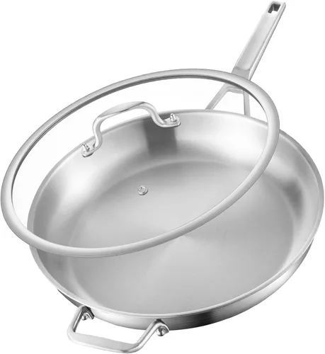 Vista 11 de Yeksum Sartén de acero inoxidable de triple capa completamente adherida de 8 pulgadas, sartenes para tortilla, sartén para huevos, sartén de chef