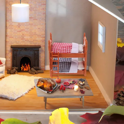 Vista 9 de Cama de casa de muñecas en miniatura, litera de madera para muñecas, casa de muñecas de simulación, accesorios de litera en miniatura, juego