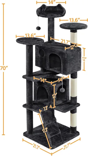 Vista 4 de Yaheetech Árbol para gatos de varios niveles para gatos grandes, con cómodos condominios para gatos de interior Multi-level activity center, Negro