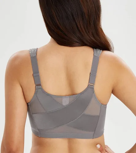 Vista 2 de Lemorosy Brasier reductor sin relleno para mujer, talla grande, cobertura frontal, cierre frontal, postura trasera, sin relleno, sin relleno