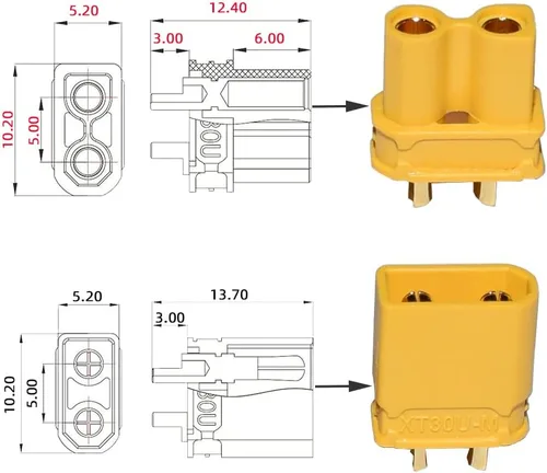 Vista 2 de XT30 Conectores XT30 Conectores hembra y macho con 2 piezas de tubo retráctil para coche RC/barco/batería LiPo