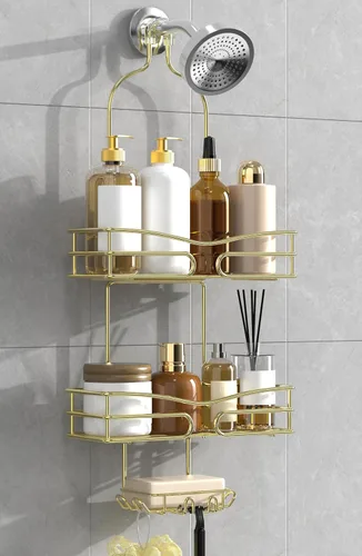 Vista 8 de DAOYA Organizador de Ducha para Baño Colgante - Organizador de 3 Niveles con Soporte para Jabón y 6 Ganchos para Toallas, Esponja; Compatible
