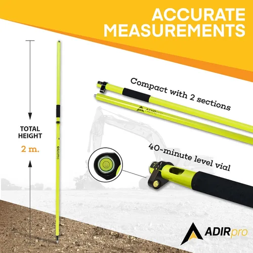 Vista 3 de AdirPro Varilla de aluminio GPS Rover de 6.6 ft Poste GPS de diseño de 2 piezas con rosca de 5/8 "-11 para topografía e ingeniería RTK GPS/GNSS