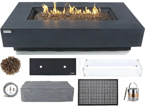 Vista 94 de Elementi+ Mesa de Fuego de Gas Colorado de Hormigón Fundido de 56" Rectangular, Hoguera al Aire Libre con Ignición Electrónica Incluye Cubierta