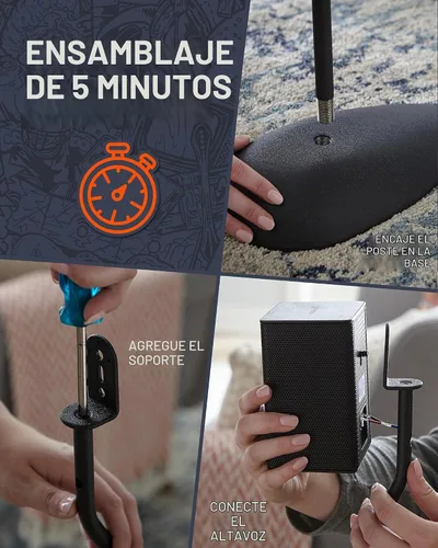 Vista 5 de ECHOGEAR Soportes universales para altavoces, altura ajustable con compatibilidad universal, funciona con Vizio, Klipsch, Bose y más, incluye