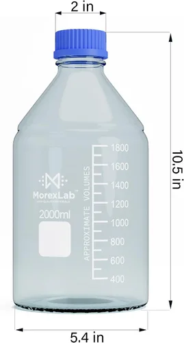Vista 3 de Botellas de vidrio de almacenamiento de 67.6 fl oz, 1 botella redonda de almacenamiento de medios, botellas de vidrio de borosilicato, botellas