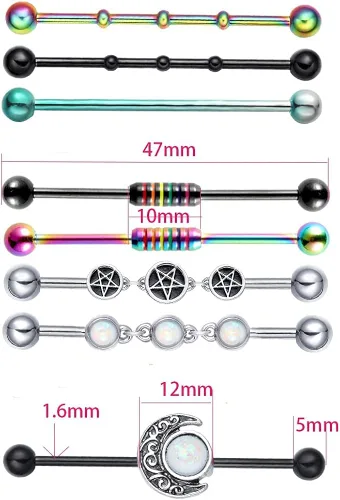 Vista 2 de WASOLIE Piercing de barra industrial de acero inoxidable quirúrgico 316L de 14 G, barra recta, joyería para mujeres y hombres, Metal, arenisca