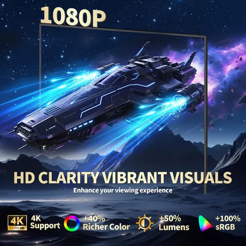 Vista 5 de Mini Proyector [Aplicaciones Integradas & Actualizado 2026] Compatible con 4K 1080P Enfoque Automático & Corrección Keystone 90° Rotatable, Beige