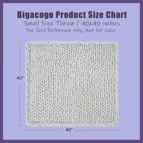 Vista 2 de Bigacogo - Cobija de punto grueso de 40 x 40 pulgadas, de felpilla, 100% tejida a mano, cobija pequeña de punto trenzado suave y grueso, con nudo