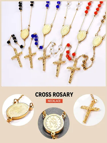 Vista 9 de FaithHeart Collar de cruz de rosario cristiano para mujeres y hombres, acero inoxidable para orar rosario en Y, caja de regalo