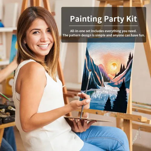 Vista 3 de VOCHIC Lienzo predibujado para pintar para adultos, suministros de fiesta de pintura y sorbos, kit de fiesta de pintura en lienzo para pintar