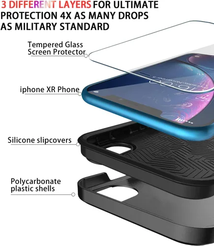Vista 6 de Diverbox Funda para iPhone XR [Protector de Pantalla de Vidrio Templado] [A Prueba de Golpes] [A Prueba de Caídas] Funda de Teléfono de Protección