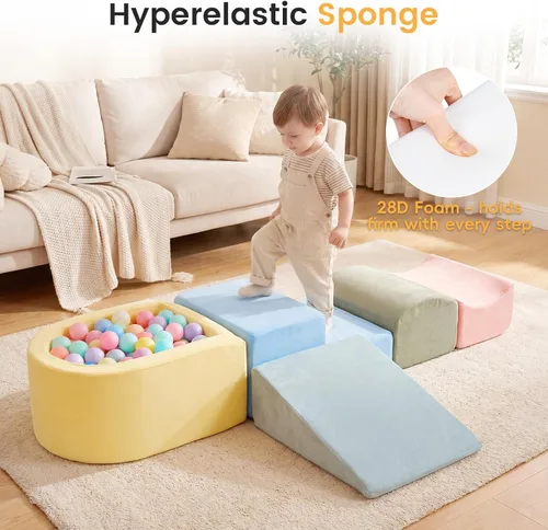 Vista 4 de INFANS Juguetes de escalada para niños pequeños, bloques de escalada de espuma y pozo de pelotas para bebé, juego de estructura de actividad de 5