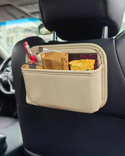 Vista 5 de Bolsa de almacenamiento para automóvil del conductor, organizador de bolsillo lateral pequeño para asientos de automóvil, puertas y consolas, cuero