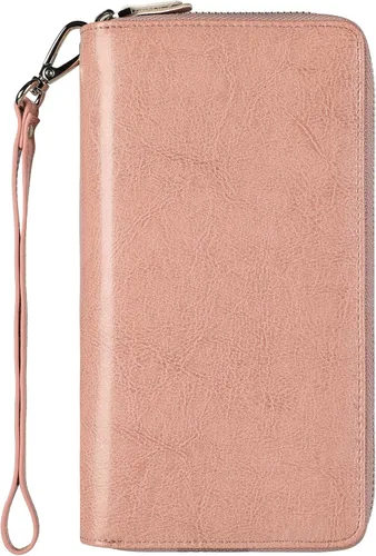 Vista 47 de Lavemi Pequeña cartera compacta para mujer, con bloqueo RFID, de piel auténtica, plegable, con ventanas de identificación