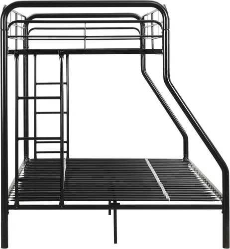 Vista 5 de Litera individual sobre matrimonial, litera de metal con escaleras, protector de seguridad, sin ruido para dormitorio pequeño, color negro