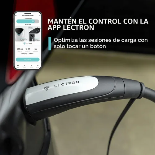 Vista 2 de Lectron Cargador Tesla de Nivel 1 (WiFi) con Control de Aplicación – 12 Amperios, 120V, Enchufe NEMA 5-15, Cable de Extensión de 16 pies, Conector