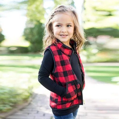 Vista 3 de Ayalinggo Toddler Baby Girls Boys Winter Warm Vest Clothes Buffalo Plaid Christmas Jacket Kids Puffer Quilted Gilet Coat
