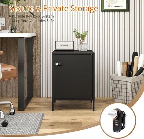 Vista 6 de Steehoom Mesita de noche con cerradura y estante ajustable, armario con cerradura para dormitorio, mesita de noche de metal con cerradura