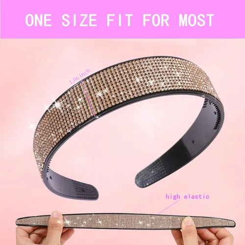 Vista 3 de Diademas con pedrería para mujeres y niñas, 4 piezas de diadema brillante de cristal antideslizante, diadema de cabello de pedrería sólida