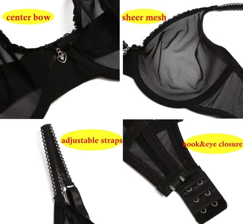 Vista 7 de Conjunto de sujetadores y bragas transparentes sin forro de malla sexy para mujer, talla grande