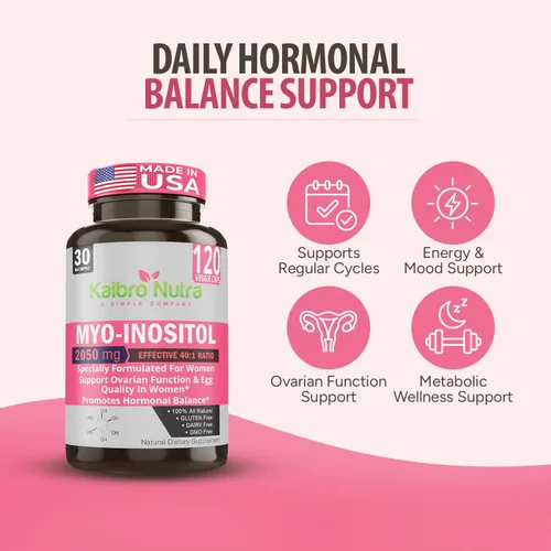 Vista 3 de Kaibro Nutra Suplemento de mio-inositol, mio-inositol y D-chiro inositol proporción 40:1, equilibrio hormonal y apoyo ovárico para mujeres