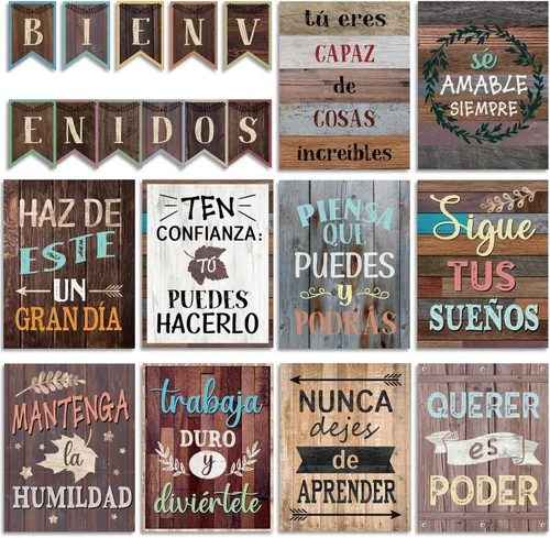 Vista 8 de gisgfim 21 pósteres inspiradores españoles de Bienvenidos, color negro, colorido, motivacional, juego de tablones de anuncios para el aula, oficina
